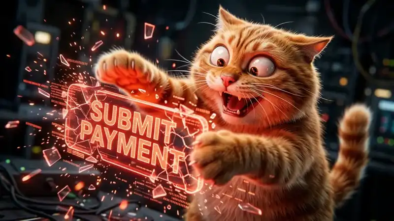 A cat swatting a giant submit button